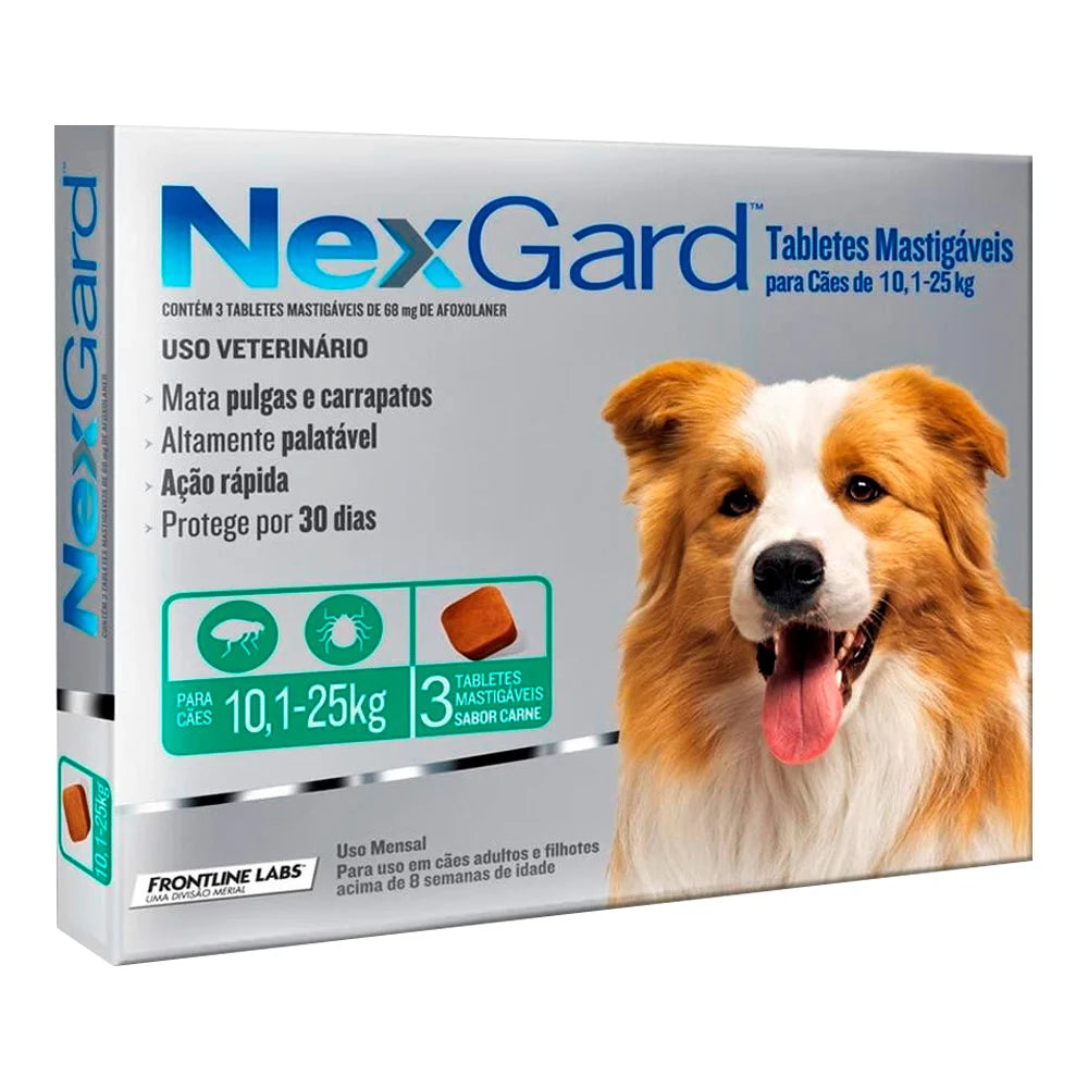 ANTIPULGAS ANTIGARRAPATAS NEXGARD 10-25 KG X3 TABLETAS