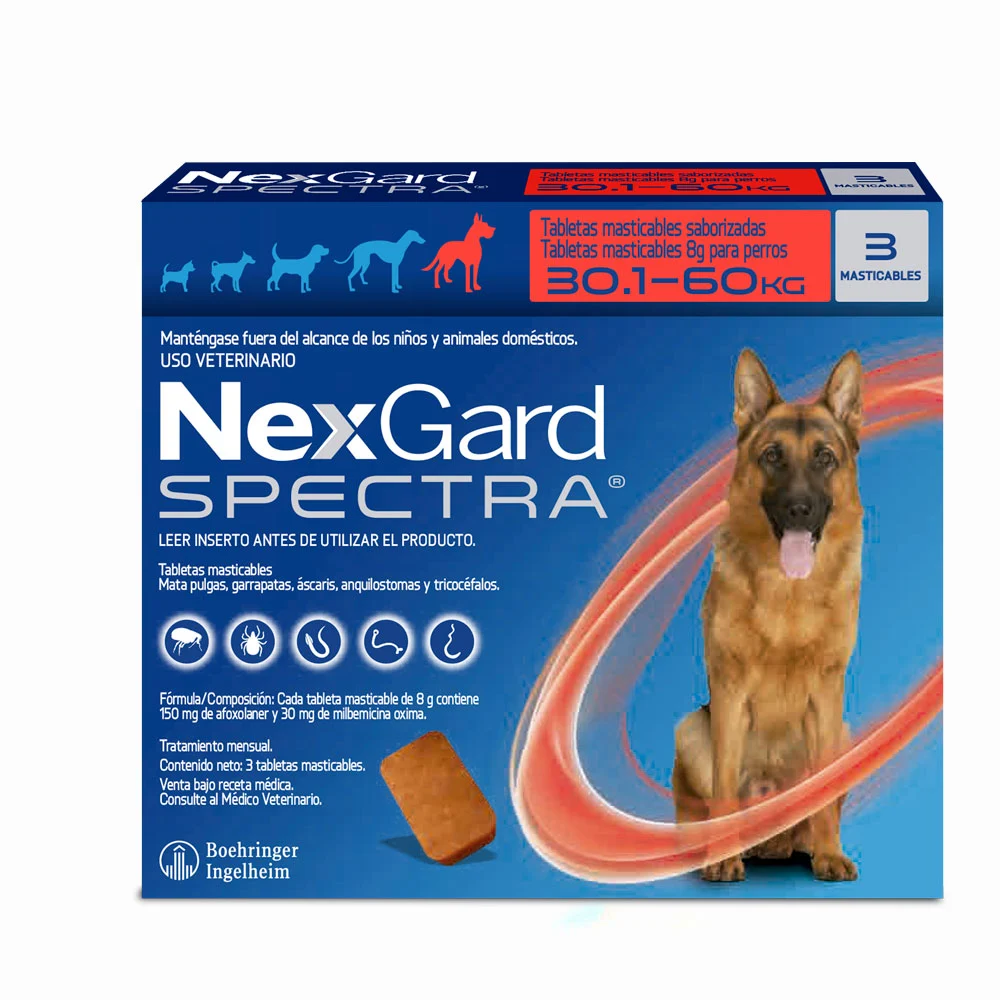 ANTIPULGAS ANTIPARASITARIO NEXGARD SPECTRA 30.1-60 KG X3 TABLETAS