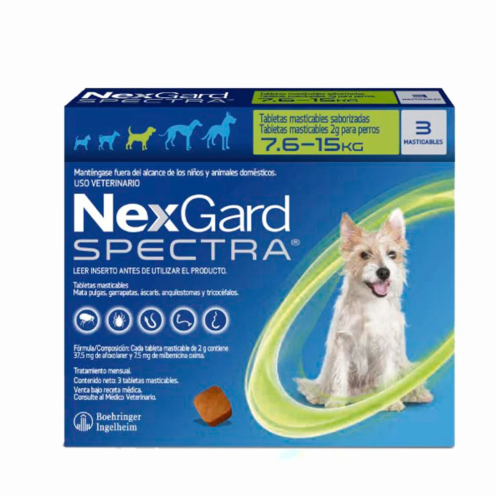 ANTIPULGAS ANTIPARASITARIO NEXGARD SPECTRA 7.6-15 KG X3 TABLETAS