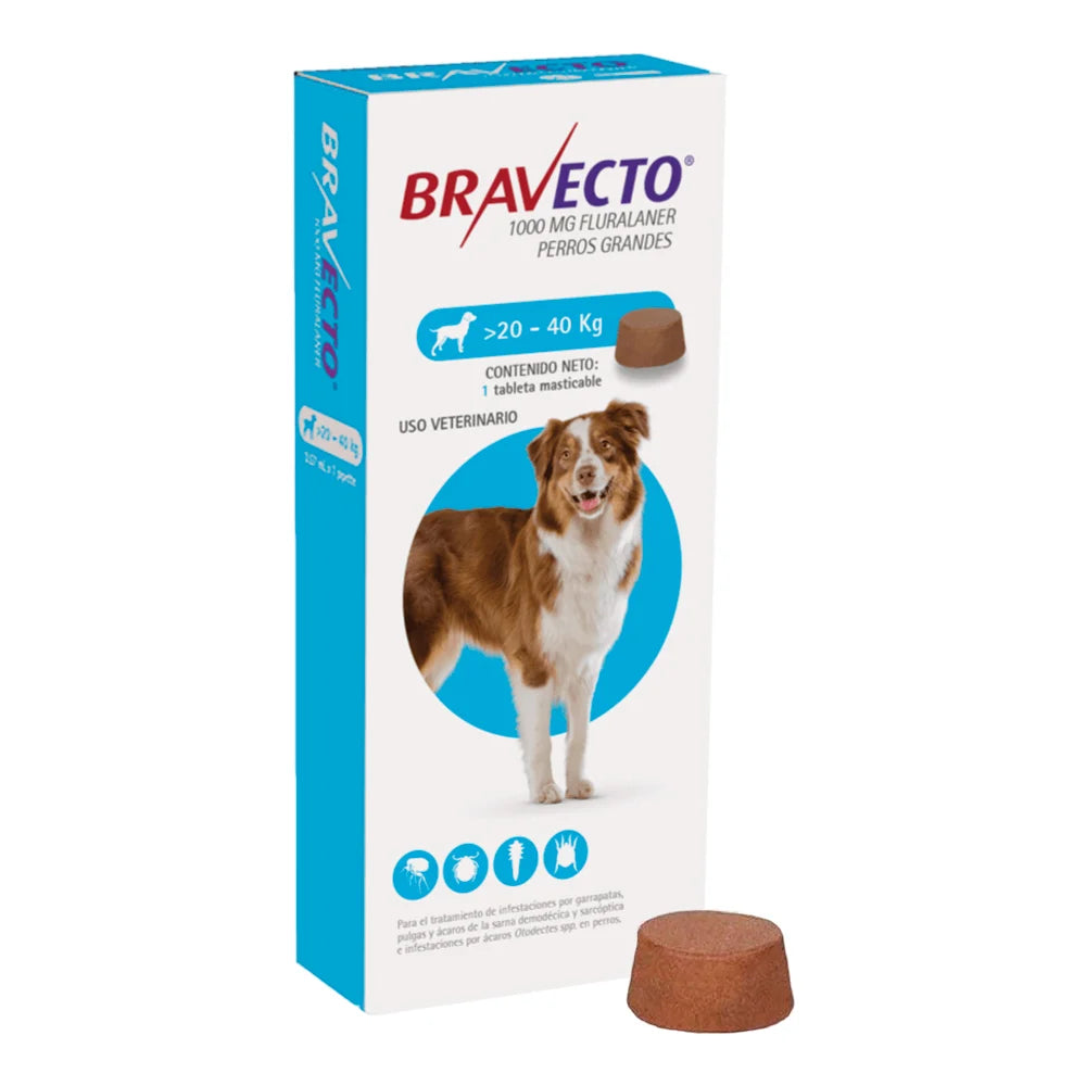 ANTIPULGAS PERRO BRAVECTO 1000 MG TABLETA 20-40 KG