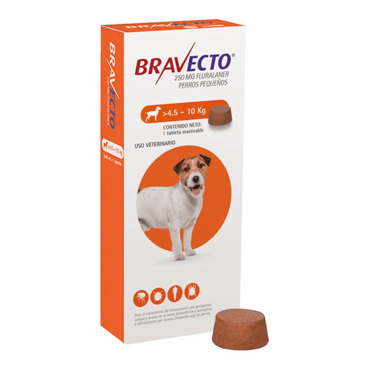 ANTIPULGAS PERRO BRAVECTO 250 MG TABLETA 4.5-10 KG