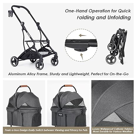 Coche 3 en 1 Plegable para Perro Negro
