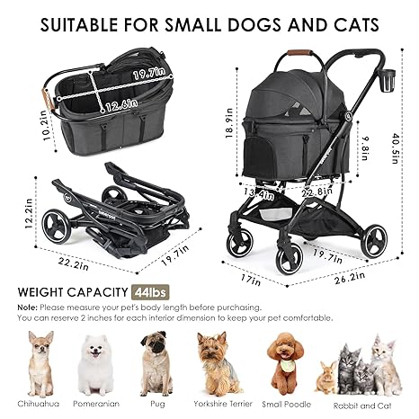 Coche 3 en 1 Plegable para Perro Negro