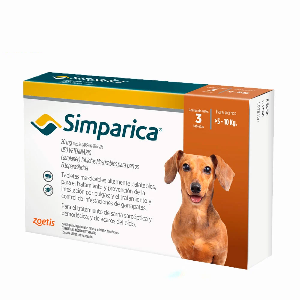 ANTIPULGAS ANTIGARRAPATAS SIMPARICA 5-10 KG X3 TABLETAS