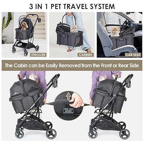 Coche 3 en 1 Plegable para Perro Negro