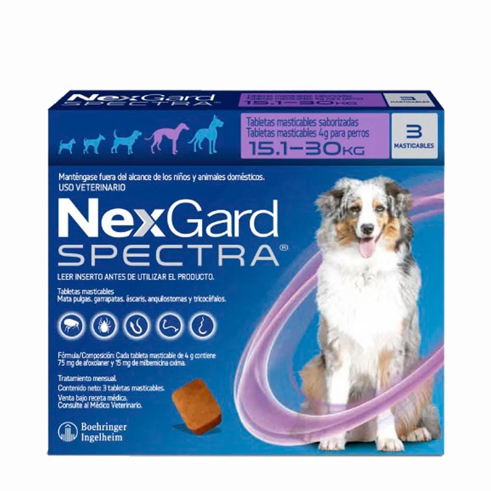 ANTIPULGAS ANTIPARASITARIO NEXGARD SPECTRA 15.1-30 KG X3 TABLETAS