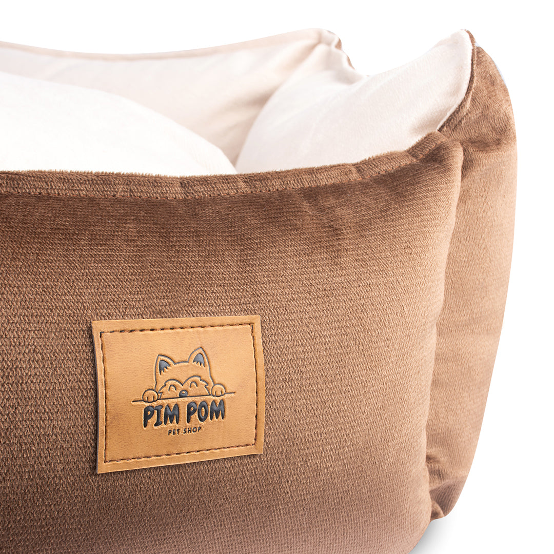 CAMA PREMIUM HEXAGONAL COLOR MARRÓN CON BEIGE PARA PERRO DE FÁCIL LAVADO 🐾