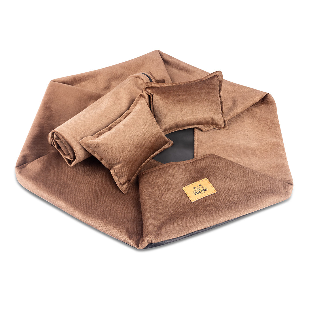 CAMA PREMIUM HEXAGONAL COLOR MARRÓN PARA PERRO DE FÁCIL LAVADO 🐾