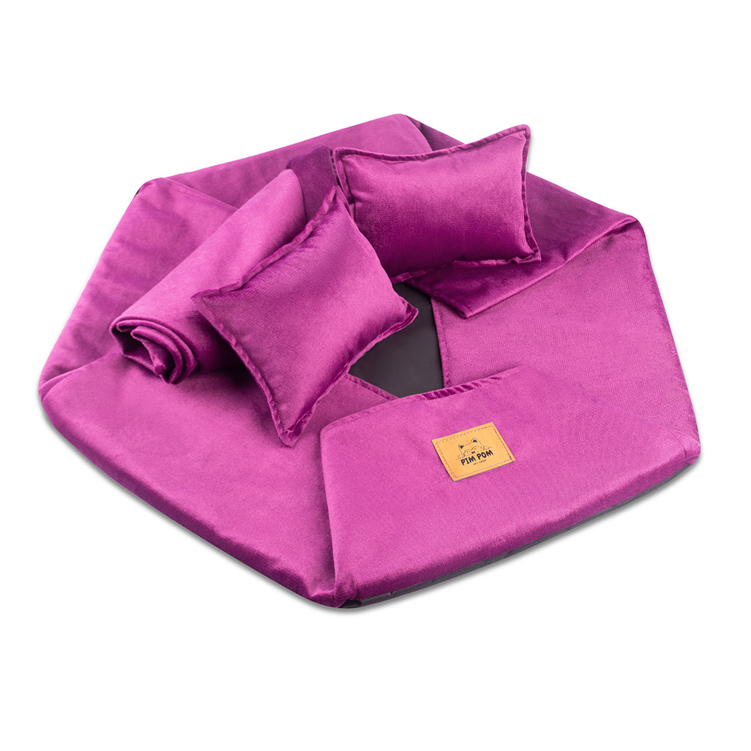 CAMA PREMIUM HEXAGONAL COLOR MORADO PARA PERRO DE FÁCIL LAVADO 🐾