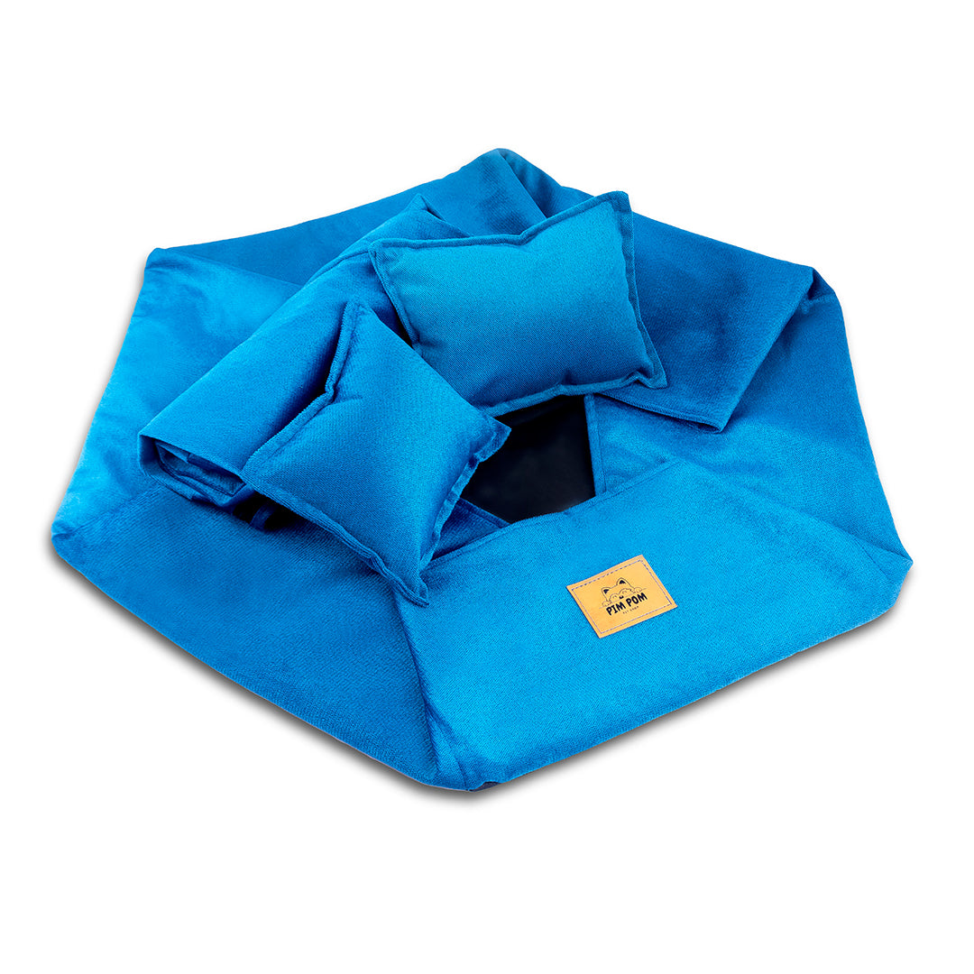 CAMA PREMIUM HEXAGONAL COLOR AZUL PARA PERRO DE FÁCIL LAVADO 🐾