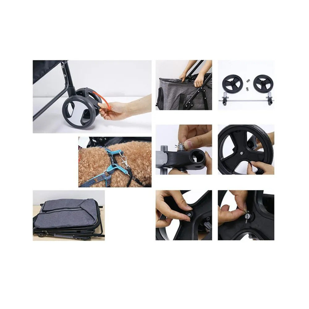 Coche 3 en 1 Plegable para Perro Negro