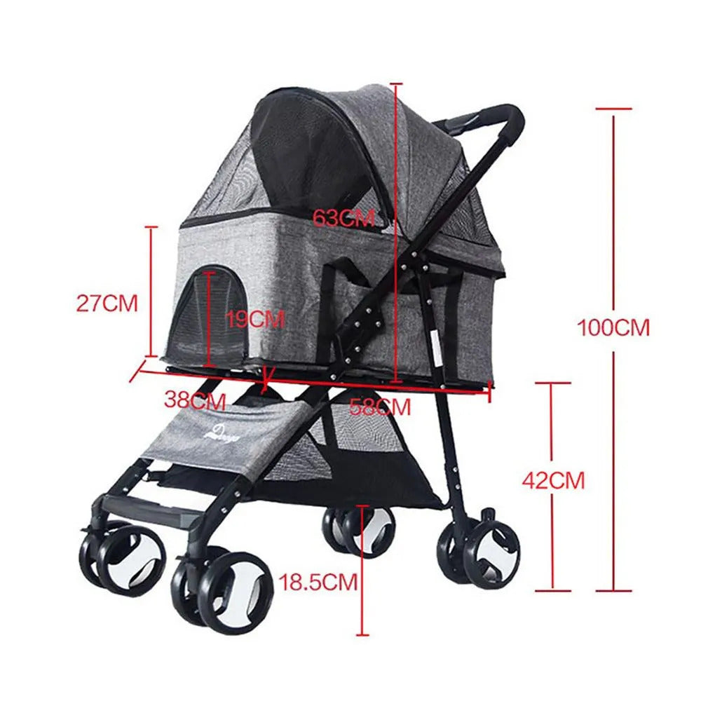 Coche 3 en 1 Plegable para Perro Negro