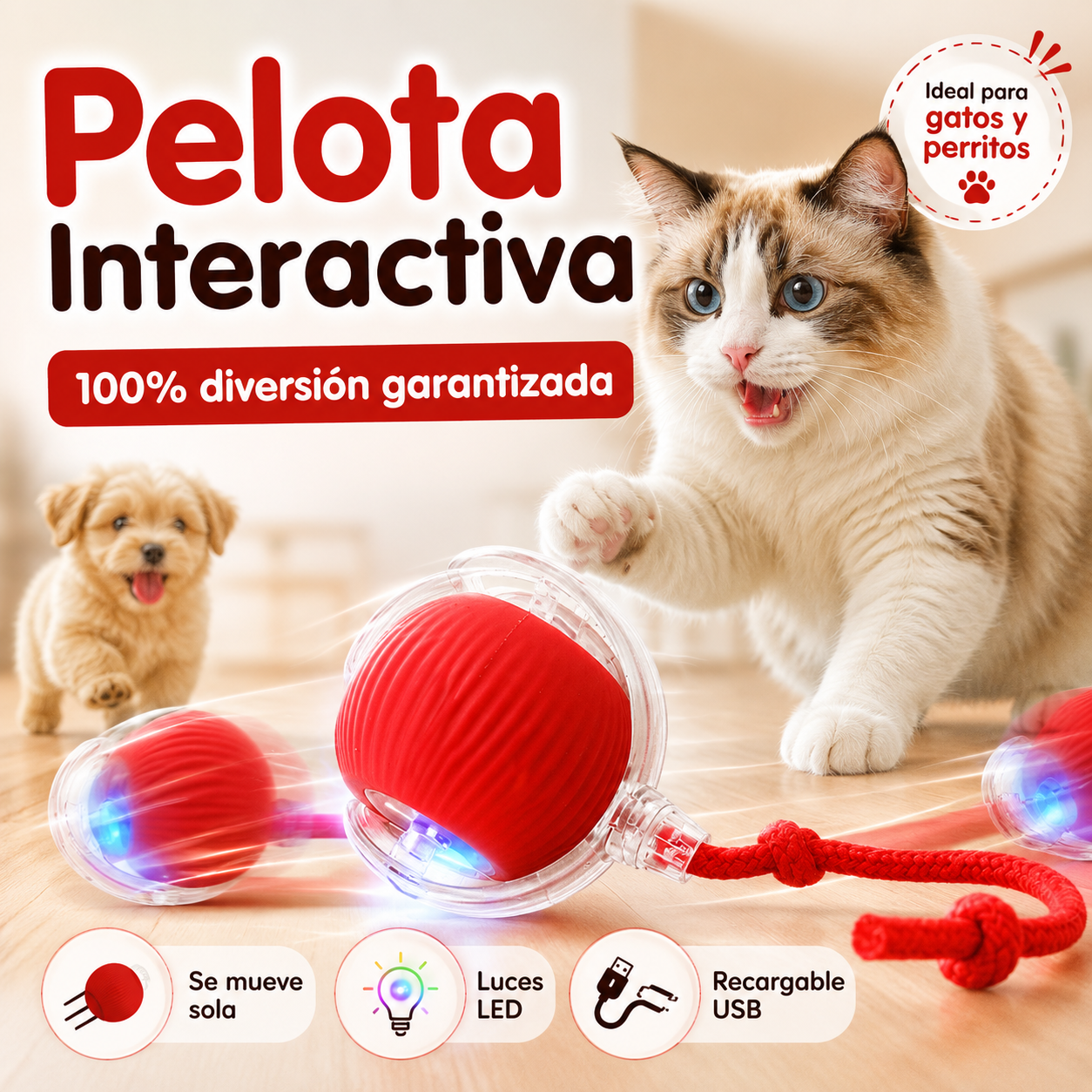 Pelota Inteligente Interactiva para Gatos y Perros