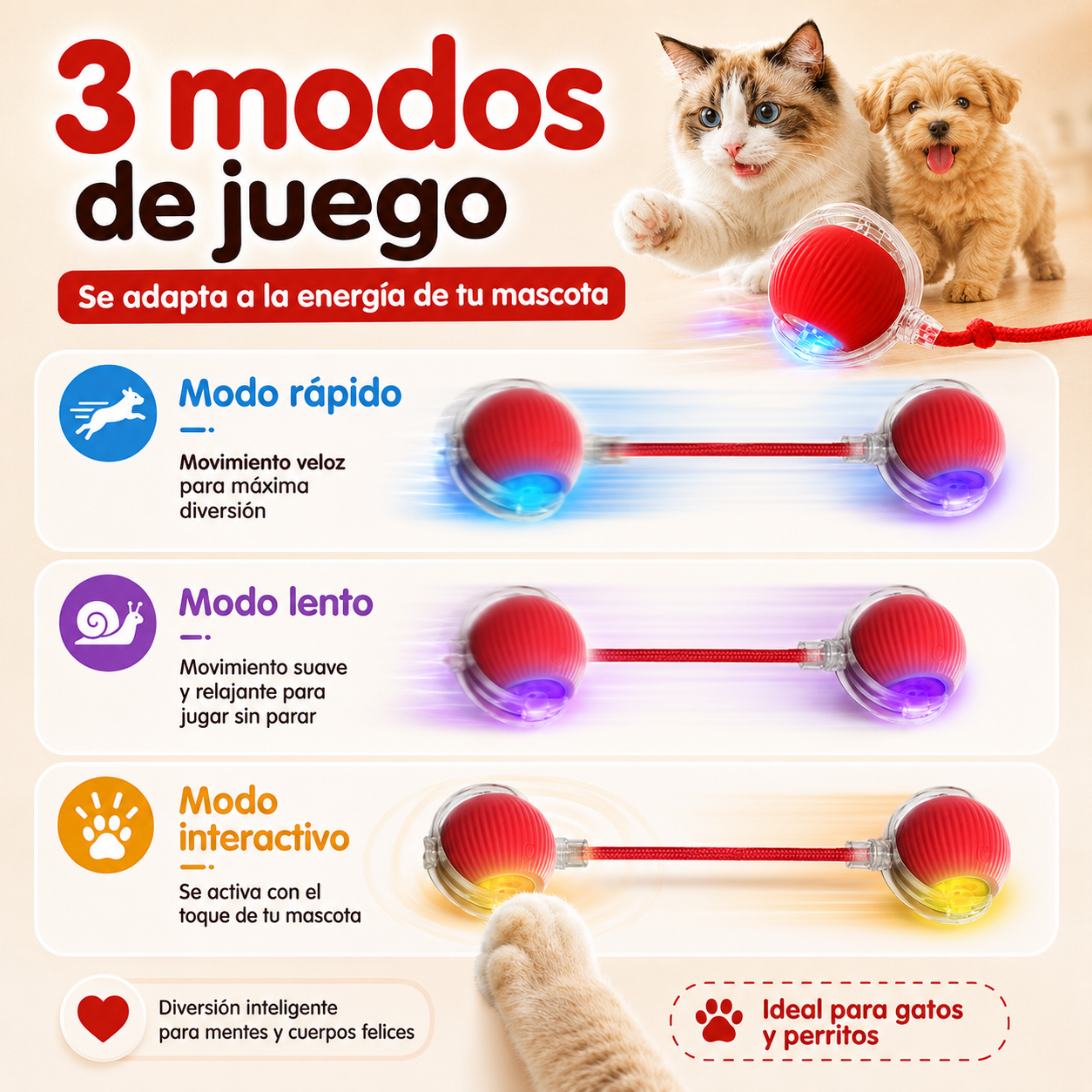 Pelota Inteligente Interactiva para Gatos y Perros