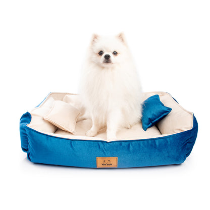 Cama para perro Hipoalergénica de Facil lavado!- Azul con crema